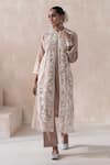 Buy_SAISHA_Pink Organza Embroidered Floral Kurta Round Neck Jacket With Set _at_Aza_Fashions