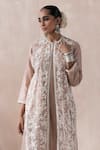 SAISHA_Pink Organza Embroidered Floral Kurta Round Neck Jacket With Set _Online_at_Aza_Fashions