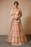 Buy_SAISHA_Peach Organza Embroidered Gota Pati Ruffle Tiered Lehenga Set _at_Aza_Fashions