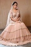 Shop_SAISHA_Peach Organza Embroidered Gota Pati Ruffle Tiered Lehenga Set _at_Aza_Fashions