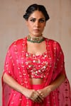 SAISHA_Pink Organza Satin Embroidered Floral Blouse Sweetheart Cape With Sharara Set _Online_at_Aza_Fashions