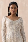 SAISHA_Ivory Organza Embellished Sequin V-neck Floral Peplum Kurta With Sharara _Online_at_Aza_Fashions