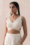 Shop_SAISHA_Ivory Organza Embellished Sequin Jacket Open Bead Lehenga Set _Online_at_Aza_Fashions