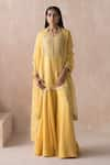 Buy_SAISHA_Yellow Chinese Silk Embellished Sequin Notched Floral Kurta Sharara Set _at_Aza_Fashions