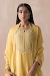 Buy_SAISHA_Yellow Chinese Silk Embellished Sequin Notched Floral Kurta Sharara Set _Online_at_Aza_Fashions