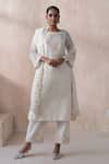 Buy_SAISHA_Ivory Organza Embellished Bead Round Floral Thread Embroidered Kurta Pant Set _at_Aza_Fashions