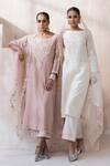 SAISHA_Ivory Organza Embellished Bead Round Floral Thread Embroidered Kurta Pant Set _at_Aza_Fashions