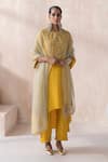 Buy_SAISHA_Yellow Chinese Silk Embellished Floral Vine Embroidered High-low Kurta Pant Set _at_Aza_Fashions