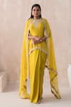 Buy_SAISHA_Yellow Chinese Silk Dabka Embroidered Asymmetric Kurta Dhoti Skirt Set _at_Aza_Fashions