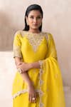 SAISHA_Yellow Chinese Silk Dabka Embroidered Asymmetric Kurta Dhoti Skirt Set _at_Aza_Fashions