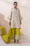 Buy_SAISHA_Beige Chinese Silk Embellished Sequin Embroidered Tye-dye Kurta Palazzo Set _Online_at_Aza_Fashions