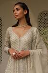 Shop_SAISHA_Ivory Net Embroidery Dori V Neck Floral Anarkali Sharara Set _Online_at_Aza_Fashions