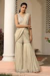 Buy_SAISHA_Ivory Net Embroidery Sequin V Neck Border Draped Pant Saree With Blouse _at_Aza_Fashions