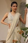 SAISHA_Ivory Net Embroidery Sequin V Neck Border Draped Pant Saree With Blouse _Online_at_Aza_Fashions