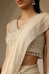 Buy_SAISHA_Ivory Net Embroidery Sequin V Neck Border Draped Pant Saree With Blouse _Online_at_Aza_Fashions