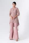 Buy_SAISHA_Purple Chinese Silk Embellished Bead Round Kurta Bell Bottom Trouser Set _at_Aza_Fashions