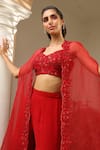 SAISHA_Maroon Organza Embroidery Cutdana Cape Open Sharara Set _Online_at_Aza_Fashions