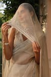 SAISHA_Ivory Organza Embroidery Mirror V Neck Border Saree With Blouse _Online_at_Aza_Fashions