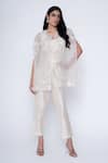 Buy_SAISHA_Ivory Organza Embroidery Thread Round Floral Stripe Cape Pant Set _at_Aza_Fashions