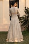 Shop_SAISHA_Ivory Organza Embroidery Sequin Front Open Long Jacket And Skirt Set _at_Aza_Fashions