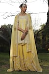 Buy_SAISHA_Yellow Raw Silk Embroidery Floral Round Sequin Kurta Sharara Set _at_Aza_Fashions