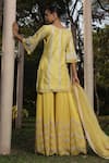 Shop_SAISHA_Yellow Raw Silk Embroidery Floral Round Sequin Kurta Sharara Set _at_Aza_Fashions