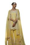 SAISHA_Yellow Raw Silk Embroidery Floral Round Sequin Kurta Sharara Set _Online_at_Aza_Fashions