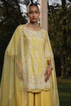 Buy_SAISHA_Yellow Raw Silk Embroidery Floral Round Sequin Kurta Sharara Set _Online_at_Aza_Fashions