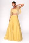 Buy_SAISHA_Yellow Organza And Chinese Silk Embroidery Floral Cape Front Short & Skirt Set _at_Aza_Fashions