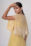 Shop_SAISHA_Yellow Organza And Chinese Silk Embroidery Floral Cape Front Short & Skirt Set _at_Aza_Fashions