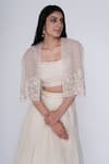 SAISHA_Ivory Organza And Chinese Silk Embroidery Floral Cape Sequin Short & Skirt Set _Online_at_Aza_Fashions