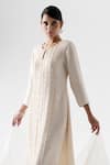 SAISHA_Ivory Organza And Chinese Silk Embroidery Sequins Round Kurta Pant Set _Online_at_Aza_Fashions