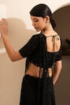 Shop_SAISHA_Black Organza And Georgette Embroidery Sequins Pre-draped Saree With Blouse _at_Aza_Fashions