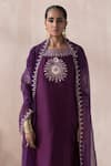 SAISHA_Purple Organza Embroidery Floral Butti Boat Neck Mandala Kurta Pant Set _Online_at_Aza_Fashions