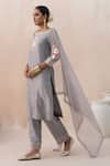 SAISHA_Grey Organza Embroidery Floral Butti Boat Neck Flower Mandala Kurta Pant Set _Online_at_Aza_Fashions