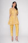 Buy_SAISHA_Yellow Organza And Raw Silk Embroidery Floral Round Trellis Kurta With Pant _at_Aza_Fashions