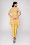 Shop_SAISHA_Yellow Organza And Raw Silk Embroidery Floral Round Trellis Kurta With Pant _at_Aza_Fashions