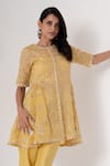 Buy_SAISHA_Yellow Organza And Raw Silk Embroidery Floral Round Trellis Kurta With Pant _Online_at_Aza_Fashions