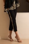 SAISHA_Black Chinese Silk Embroidery Floral Asymmetric Neck Tunic With Pant _Online_at_Aza_Fashions