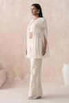 Buy_SAISHA_Ivory Chinese Silk Embroidery Floral Round Tonal Cape And Pant Set _Online_at_Aza_Fashions