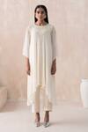 Buy_SAISHA_Ivory Georgette Embroidery Floral Round Yoke Tunic With Pant _at_Aza_Fashions