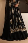 Buy_SAISHA_Black Organza Embroidery Floral Open Neck Sequin Cape Lehenga Set _Online_at_Aza_Fashions