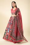 Buy_Samyukta Singhania_Multi Color Lehenga Raw Silk Digital Printed Mughal V Neck Lotus Set _Online_at_Aza_Fashions