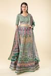 Shop_Samyukta Singhania_Multi Color Lehenga Raw Silk Digital Printed Mughal Floral Jaal Leaf Set _Online_at_Aza_Fashions