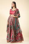 Samyukta Singhania_Multi Color Lehenga Raw Silk Digital Printed Tropical Leaf Glass Neck Set _at_Aza_Fashions