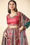 Buy_Samyukta Singhania_Multi Color Lehenga Raw Silk Digital Printed Tropical Leaf Glass Neck Set 