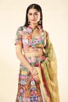 Samyukta Singhania_Multi Color Lehenga Raw Silk Digital Printed Jungle Keyhole Bison Set _at_Aza_Fashions