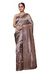 Buy_Pinki Sinha_Purple Banarasi Pure Silk Handwoven Floral Stripe Saree With Running Blouse 