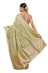 Shop_Pinki Sinha_Green Banarasi Pure Silk Handwoven Flower Stripe Saree With Running Blouse _Online_at_Aza_Fashions