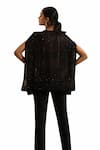 Shop_SAISHA_Black Organza And Chinese Silk Embroidery Linear Tonal Sequin Cape & Pant Set _Online_at_Aza_Fashions